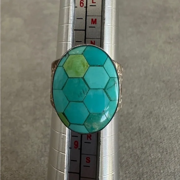 Honeycomb design turquoise ring in sterling silver by Jay King - Picture 14 of 14